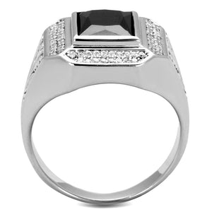 TS224 - Rhodium 925 Sterling Silver Ring with AAA Grade CZ  in Black Diamond