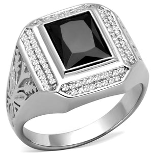 TS224 - Rhodium 925 Sterling Silver Ring with AAA Grade CZ  in Black Diamond