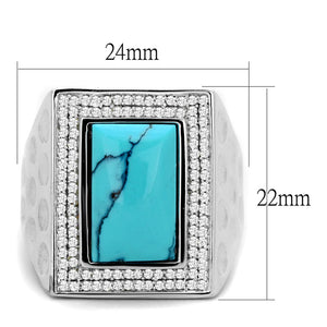 TS228 - Rhodium 925 Sterling Silver Ring with Synthetic Turquoise in Sea Blue