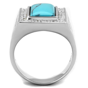 TS228 - Rhodium 925 Sterling Silver Ring with Synthetic Turquoise in Sea Blue