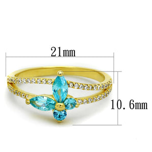 TS249 - Gold 925 Sterling Silver Ring with AAA Grade CZ  in Sea Blue