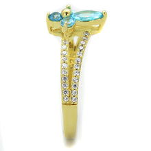 Load image into Gallery viewer, TS249 - Gold 925 Sterling Silver Ring with AAA Grade CZ  in Sea Blue