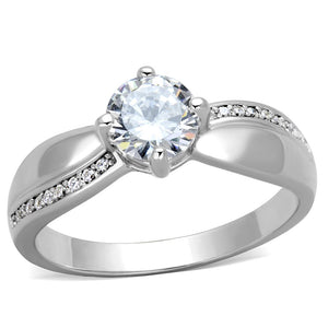 TS264 - Rhodium 925 Sterling Silver Ring with AAA Grade CZ  in Clear