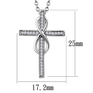 TS301 - Rhodium 925 Sterling Silver Chain Pendant with AAA Grade CZ  in Clear