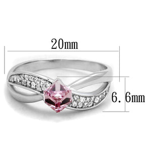 TS313 - Rhodium 925 Sterling Silver Ring with Top Grade Crystal  in Light Rose