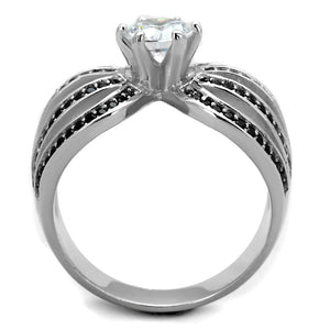 TS314 - Rhodium 925 Sterling Silver Ring with AAA Grade CZ  in Clear