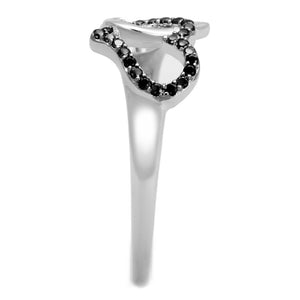 TS316 - Rhodium + Ruthenium 925 Sterling Silver Ring with AAA Grade CZ  in Black Diamond