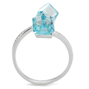 TS317 - Rhodium 925 Sterling Silver Ring with AAA Grade CZ  in Sea Blue