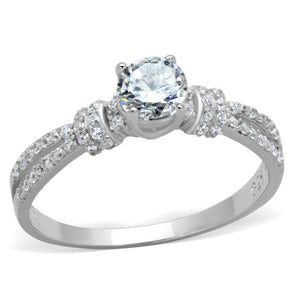 TS337 - Rhodium 925 Sterling Silver Ring with AAA Grade CZ  in Clear