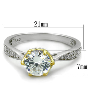 TS340 - Reverse Two-Tone 925 Sterling Silver Ring with AAA Grade CZ  in Clear