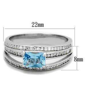 TS344 - Rhodium 925 Sterling Silver Ring with Synthetic Synthetic Glass in Sea Blue