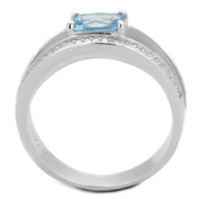 Load image into Gallery viewer, TS344 - Rhodium 925 Sterling Silver Ring with Synthetic Synthetic Glass in Sea Blue