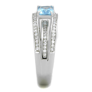 TS344 - Rhodium 925 Sterling Silver Ring with Synthetic Synthetic Glass in Sea Blue