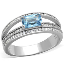 Load image into Gallery viewer, TS344 - Rhodium 925 Sterling Silver Ring with Synthetic Synthetic Glass in Sea Blue