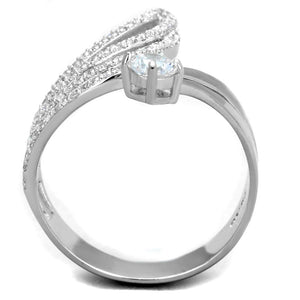 TS356 - Rhodium 925 Sterling Silver Ring with AAA Grade CZ  in Clear