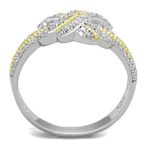 TS370 - Reverse Two-Tone 925 Sterling Silver Ring with AAA Grade CZ  in Clear
