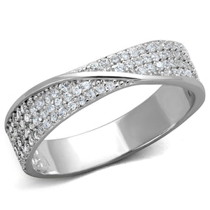 TS373 - Rhodium 925 Sterling Silver Ring with AAA Grade CZ  in Clear