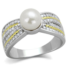 Load image into Gallery viewer, TS377 - Reverse Two-Tone 925 Sterling Silver Ring with Synthetic Pearl in White