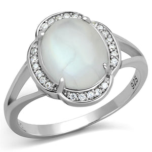TS393 - Rhodium 925 Sterling Silver Ring with Semi-Precious Moon Stone in Clear