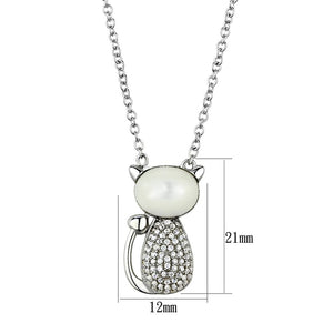 TS410 - Rhodium 925 Sterling Silver Chain Pendant with Synthetic Synthetic Glass in Clear