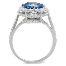 Load image into Gallery viewer, TS419 - Rhodium 925 Sterling Silver Ring with Synthetic Spinel in Sea Blue