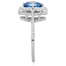 Load image into Gallery viewer, TS419 - Rhodium 925 Sterling Silver Ring with Synthetic Spinel in Sea Blue