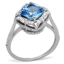 Load image into Gallery viewer, TS419 - Rhodium 925 Sterling Silver Ring with Synthetic Spinel in Sea Blue