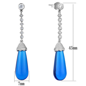 TS436 - Rhodium 925 Sterling Silver Earrings with Synthetic Synthetic Glass in Capri Blue