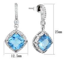 Load image into Gallery viewer, TS438 - Rhodium 925 Sterling Silver Earrings with Synthetic Synthetic Glass in Sea Blue