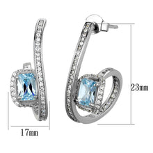 Load image into Gallery viewer, TS442 - Rhodium 925 Sterling Silver Earrings with AAA Grade CZ  in Sea Blue