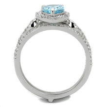 Load image into Gallery viewer, TS453 - Rhodium 925 Sterling Silver Ring with AAA Grade CZ  in Sea Blue