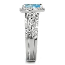 Load image into Gallery viewer, TS453 - Rhodium 925 Sterling Silver Ring with AAA Grade CZ  in Sea Blue