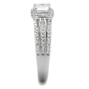 TS454 - Rhodium 925 Sterling Silver Ring with AAA Grade CZ  in Clear