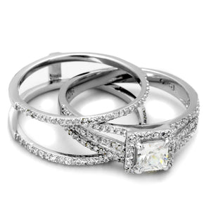 TS455 - Rhodium 925 Sterling Silver Ring with AAA Grade CZ  in Clear