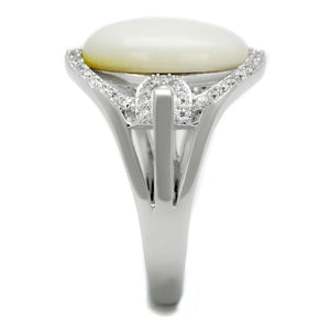 TS456 - Rhodium 925 Sterling Silver Ring with Precious Stone Conch in White