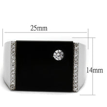 Load image into Gallery viewer, TS459 - Rhodium 925 Sterling Silver Ring with Synthetic Onyx in Jet
