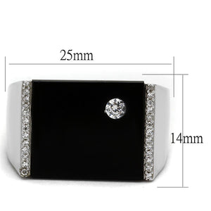 TS459 - Rhodium 925 Sterling Silver Ring with Synthetic Onyx in Jet