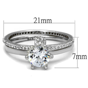 TS464 - Rhodium 925 Sterling Silver Ring with AAA Grade CZ  in Clear