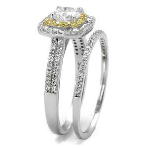 TS467 - Reverse Two-Tone 925 Sterling Silver Ring with AAA Grade CZ  in Clear