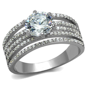 TS473 - Rhodium 925 Sterling Silver Ring with AAA Grade CZ  in Clear