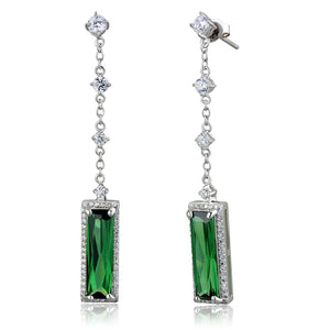 TS478 - Rhodium 925 Sterling Silver Earrings with AAA Grade CZ  in Emerald