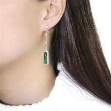 Load image into Gallery viewer, TS478 - Rhodium 925 Sterling Silver Earrings with AAA Grade CZ  in Emerald
