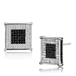 TS481 - Rhodium + Ruthenium 925 Sterling Silver Earrings with AAA Grade CZ  in Black Diamond