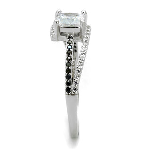 TS488 - Rhodium 925 Sterling Silver Ring with AAA Grade CZ  in Clear