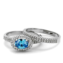 Load image into Gallery viewer, TS490 - Rhodium 925 Sterling Silver Ring with AAA Grade CZ  in Sea Blue
