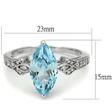 Load image into Gallery viewer, TS502 - Rhodium 925 Sterling Silver Ring with AAA Grade CZ  in Sea Blue