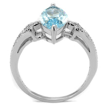 Load image into Gallery viewer, TS502 - Rhodium 925 Sterling Silver Ring with AAA Grade CZ  in Sea Blue