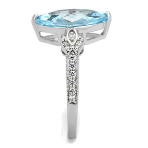 TS502 - Rhodium 925 Sterling Silver Ring with AAA Grade CZ  in Sea Blue