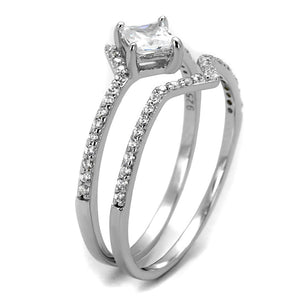 TS504 - Rhodium 925 Sterling Silver Ring with AAA Grade CZ  in Clear