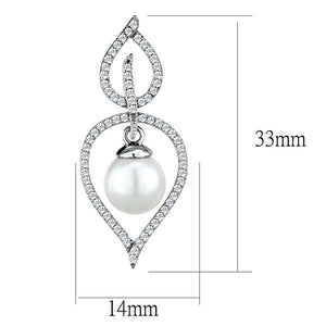 TS510 - Rhodium 925 Sterling Silver Earrings with Semi-Precious Glass Bead in White